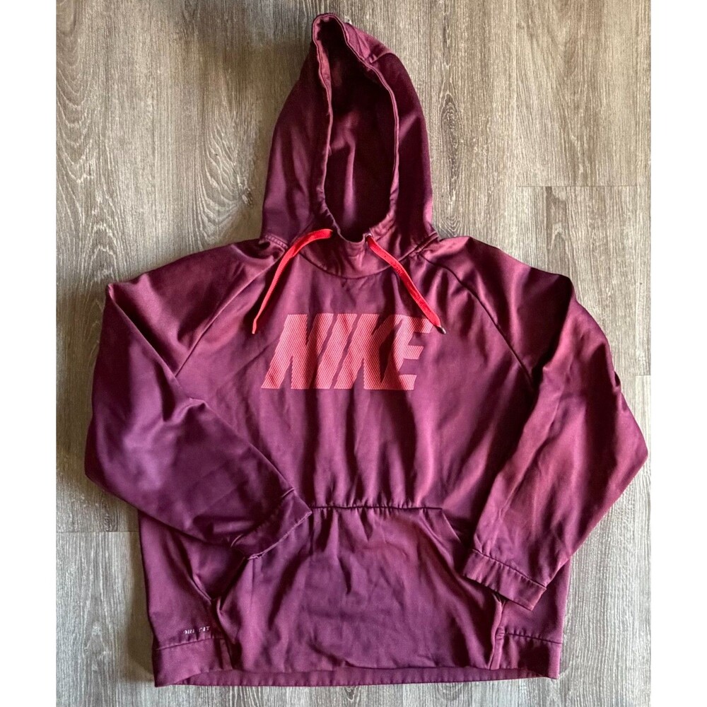 Nike Dri-FIT Hoodie Mens XXL Burgundy Red Logo Pullover Performance Sweatshirt